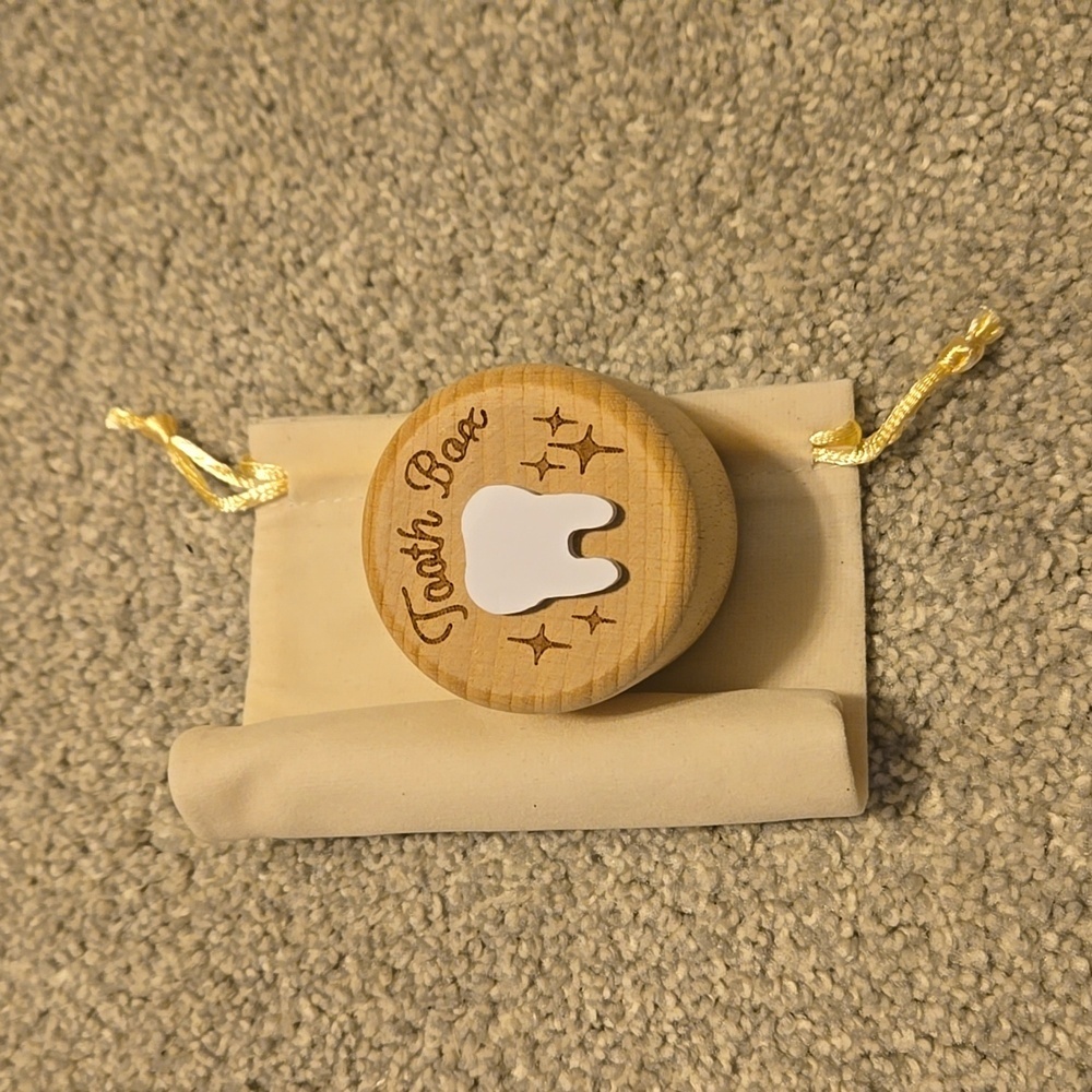 Wooden Tooth Fair Box With Velvet Bag - Picture 2 of 3